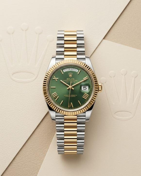 Roleex Oyster Perpetual Day Date 40 Battery 2Ton-Gold-Green
