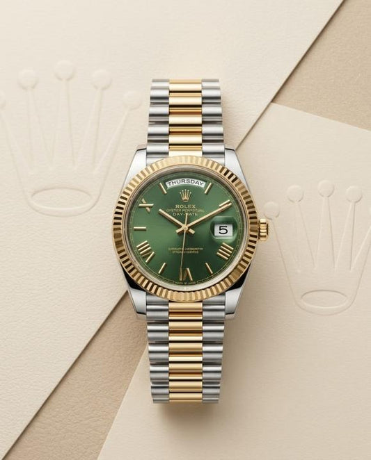 Roleex Oyster Perpetual Day Date 40 Battery 2Ton-Gold-Green